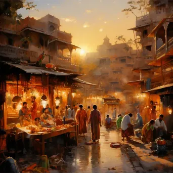 Indian spice market at sunset in Impressionistic style - Image 2