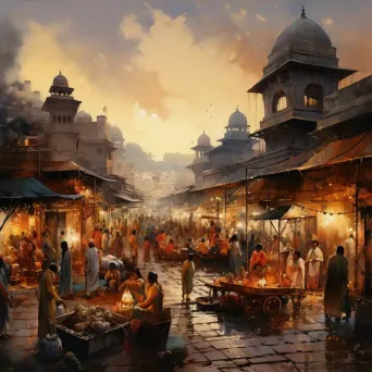 Indian spice market at sunset in Impressionistic style - Image 3