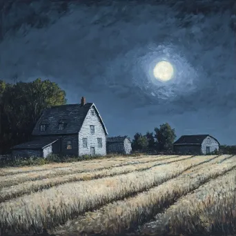 Impressionistic moonlit scene of a classic farmstead with fields bathed in silver light - Image 3