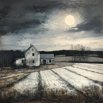 Impressionistic moonlit scene of a classic farmstead with fields bathed in silver light - Image 4