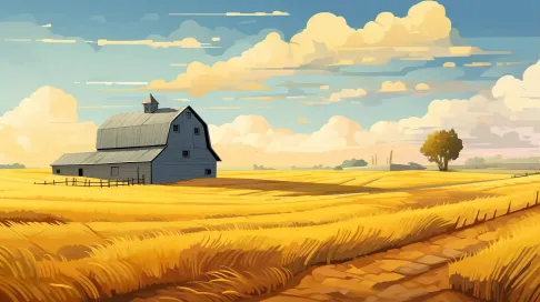 A low poly American barn amid golden fields under the afternoon sun - Image 1