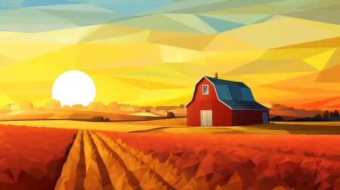 A low poly American barn amid golden fields under the afternoon sun - Image 4