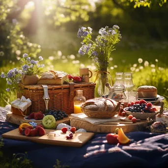 Picnic setup with crafts by the hedgerow - Image 1