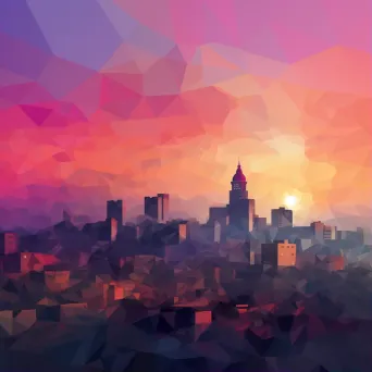 Low poly digital art of a modern African city skyline at dawn - Image 1