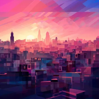 Low poly digital art of a modern African city skyline at dawn - Image 3