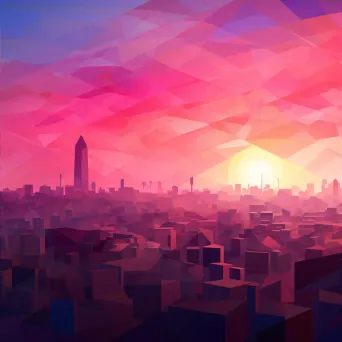 Low poly digital art of a modern African city skyline at dawn - Image 4