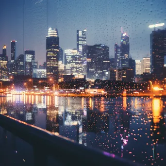 Blurred background of a city skyline at dusk with glowing lights - Image 4