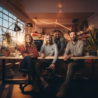 Startup team posing for a group photo in a modern workspace - Image 1