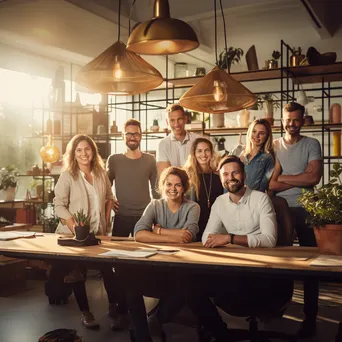 Startup team posing for a group photo in a modern workspace - Image 3