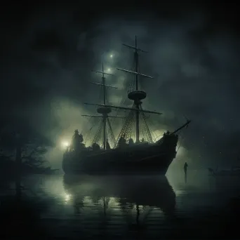 Ethereal Victorian-era ghost ship helmed by phantom crew amid twilight - Image 2