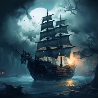 Ethereal Victorian-era ghost ship helmed by phantom crew amid twilight - Image 3