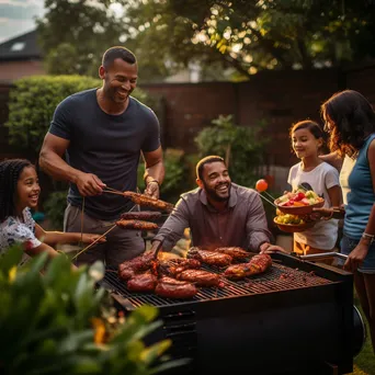 Family enjoying a backyard barbecue with a smoky grill - Image 2