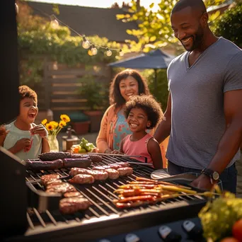 Family enjoying a backyard barbecue with a smoky grill - Image 4