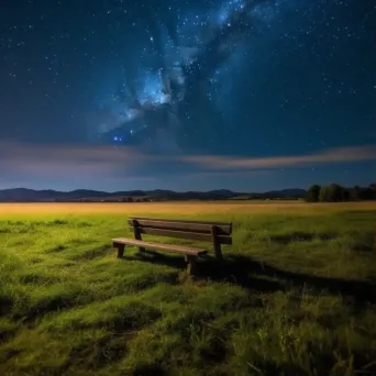 Lonely bench in meadow under starry sky shot on Canon EOS 5D Mark IV - Image 1