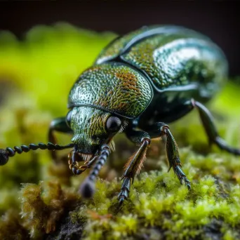 Beetle crawling on moss in close-up view - Image 3