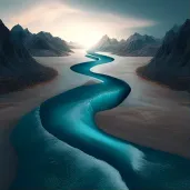 Painting of a river flowing into the sea representing life