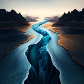 River Converging into Sea Painting