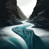 Painting of a river flowing into the sea representing life