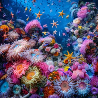 Majestic coral reef with starfish and anemones, shot with a Sony A7R IV. - Image 1