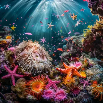 Majestic Coral Reef with Starfish and Anemones