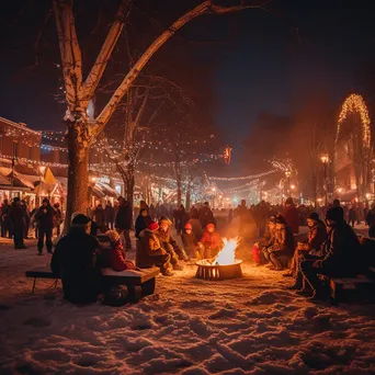 Families enjoying a winter festival in a snow-covered town square - Image 2