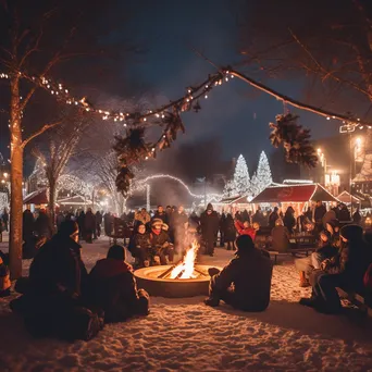 Families enjoying a winter festival in a snow-covered town square - Image 3