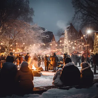 Families enjoying a winter festival in a snow-covered town square - Image 4