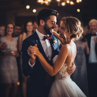 Couple sharing their first dance during wedding celebration. - Image 3