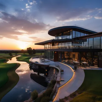 Luxury golf clubhouse overlooking greens at sunset - Image 2