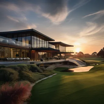 Luxury golf clubhouse overlooking greens at sunset - Image 4