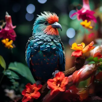 Tropical rainforest with colorful birds and flowers - Image 1