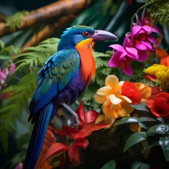 Tropical rainforest with colorful birds and flowers - Image 2