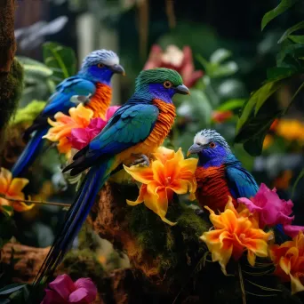 Tropical rainforest with colorful birds and flowers - Image 3