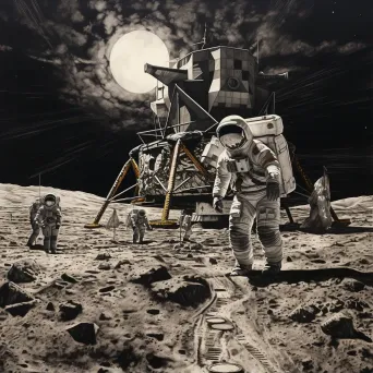 Monochrome charcoal depiction of the 1960s moon landing - Image 1