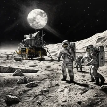 Monochrome charcoal depiction of the 1960s moon landing - Image 4