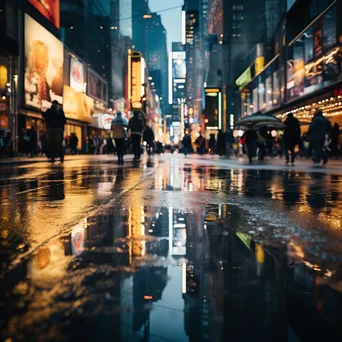 Busy city street reflecting lights in the rain, black and white high contrast - Image 4