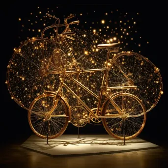 Softly lit constellation map crafted from discarded bicycle parts, inspired by Surrealistic elements - Image 1