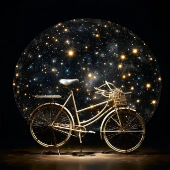 Softly lit constellation map crafted from discarded bicycle parts, inspired by Surrealistic elements - Image 4