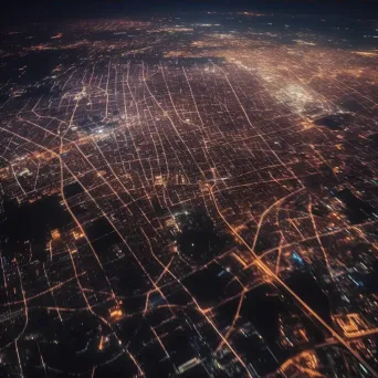 City lights shining brightly at night seen from airplane window - Image 4