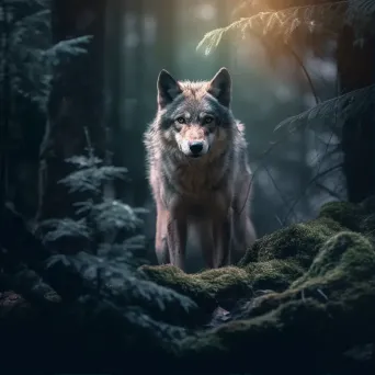 Lone wolf in mystical forest under moonlight - Image 1