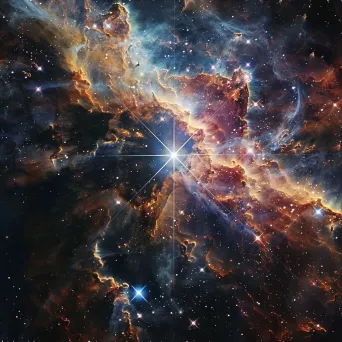 Luminous star in a cosmic backdrop with colorful nebulae and distant galaxies - Image 3