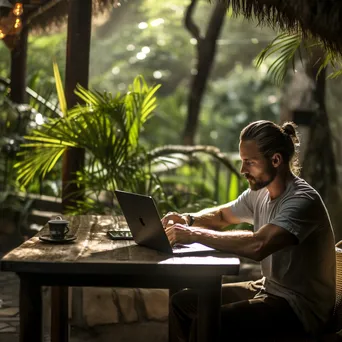 Digital nomad studying with a laptop in nature - Image 2