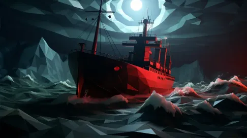 Low poly cargo ship on a stormy sea, reflects gothic seafaring aesthetics - Image 2