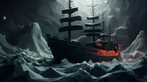 Low poly cargo ship on a stormy sea, reflects gothic seafaring aesthetics - Image 4