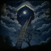 Celestial ladder stretching from earth to cosmos under moonlight - Image 4