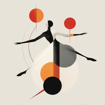 Minimalist depiction of a Bauhaus ballet scene with abstract dancers and geometric shapes - Image 1