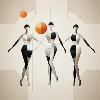 Minimalist depiction of a Bauhaus ballet scene with abstract dancers and geometric shapes - Image 3