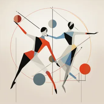 Minimalist depiction of a Bauhaus ballet scene with abstract dancers and geometric shapes - Image 4