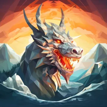 Low poly Viking-style dragon breathing fire over snowy landscape - Image 1