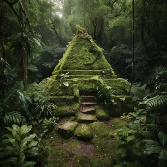 Image of an Aztec pyramid covered in green moss surrounded by dense jungle vegetation - Image 4